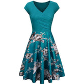 -Neck Big Swing Stitching Retro SundressFloral Print Mini Dress Sexy V-Neck Big Swing Stitching Retro Sundress