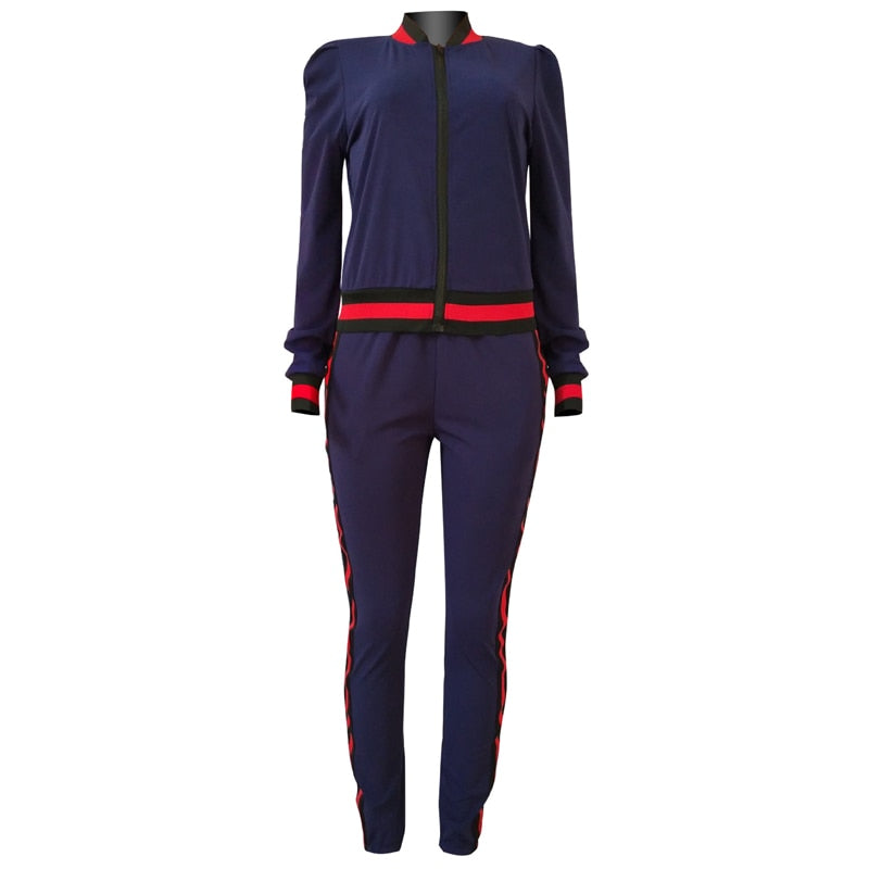 Women's Tracksuits Two Piece Stripe Jogger V Neck Sweatsuits Plus Size - Acapparelstore