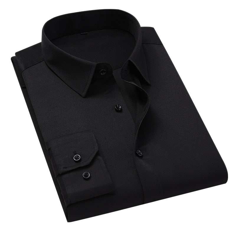 Men Solid Color Business Shirt Fashion Slim White Long Sleeve Shirt - Acapparelstore