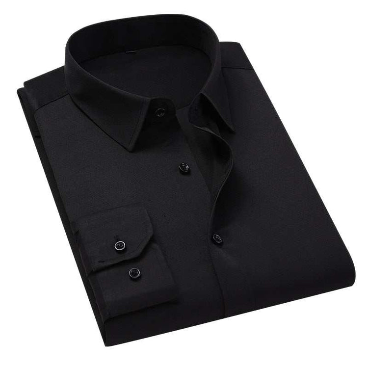 Men Solid Color Business Shirt Fashion Slim White Long Sleeve Shirt - Acapparelstore
