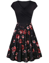 -Neck Big Swing Stitching Retro SundressFloral Print Mini Dress Sexy V-Neck Big Swing Stitching Retro Sundress