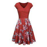 -Neck Big Swing Stitching Retro SundressFloral Print Mini Dress Sexy V-Neck Big Swing Stitching Retro Sundress
