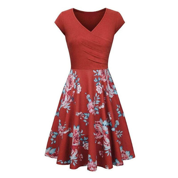 -Neck Big Swing Stitching Retro SundressFloral Print Mini Dress Sexy V-Neck Big Swing Stitching Retro Sundress