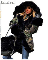 Parka Coats Thick Large Fur Collar Hooded Warm Coatwomen&