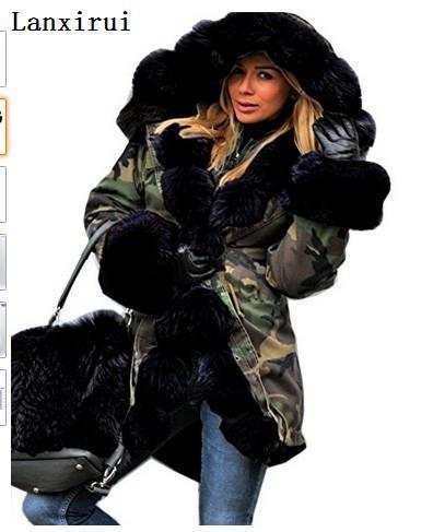 Parka Coats Thick Large Fur Collar Hooded Warm Coatwomen&