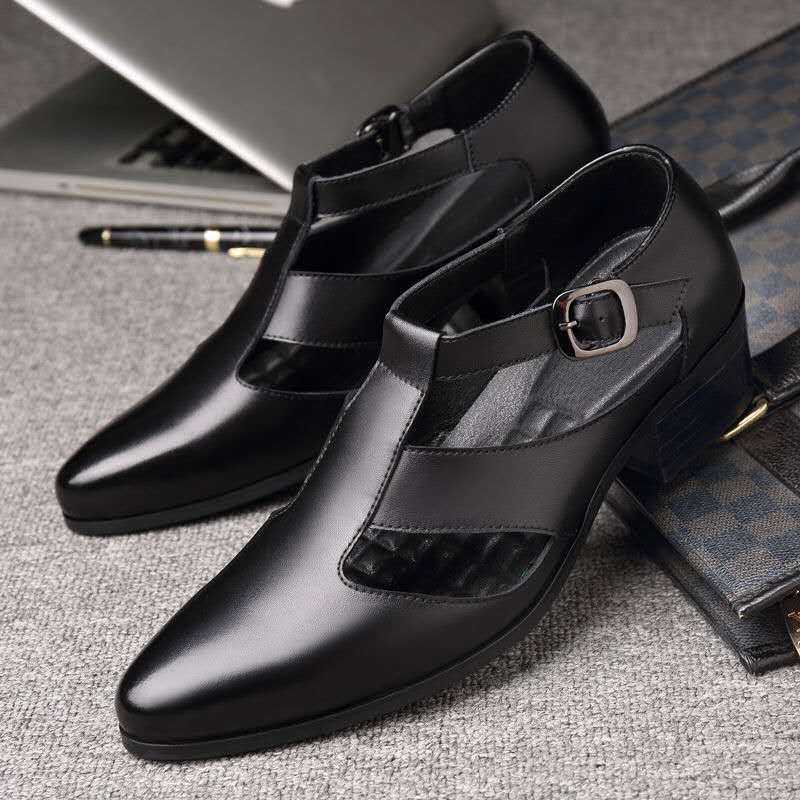 PU Leather Hollow High Heels Shoes Buckle Strap ClosedMen&