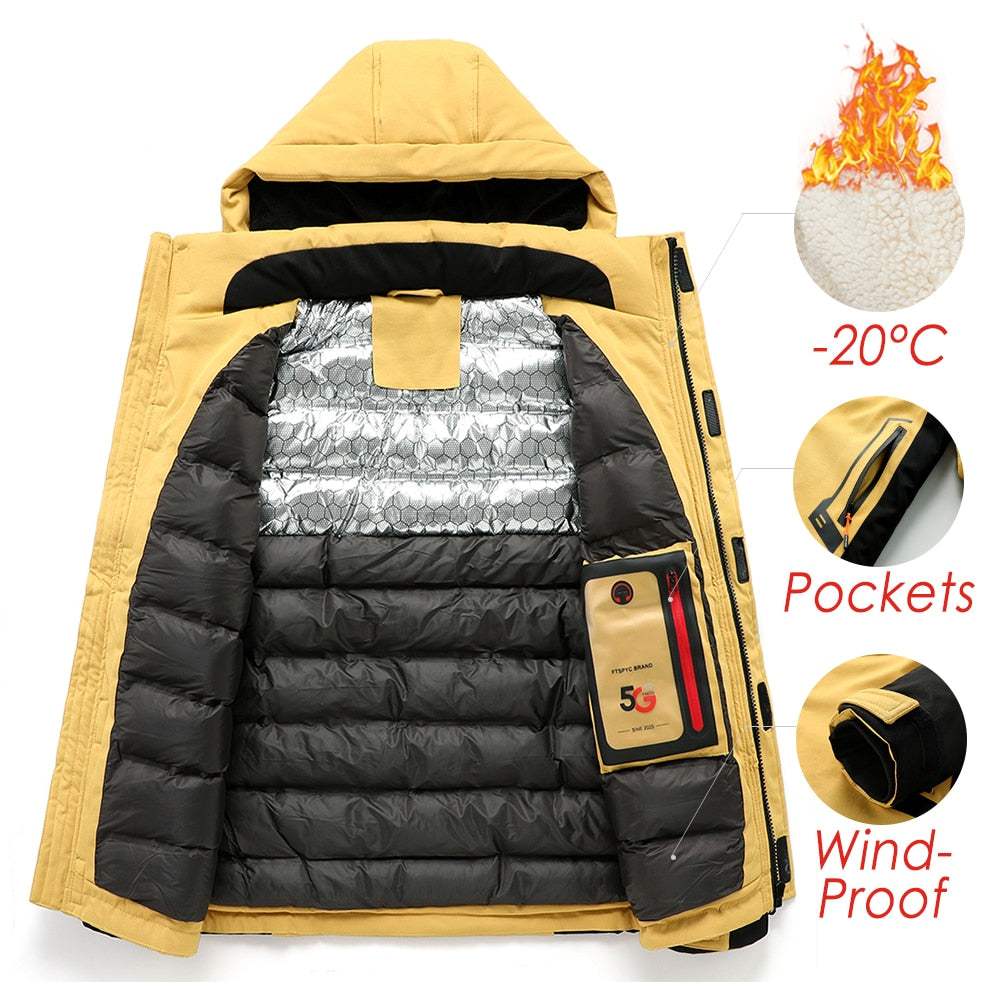 Men's Thick Warm Parkas Jacket Outdoor Windproof Pocket - Acapparelstore