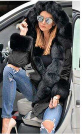 Parka Coats Thick Large Fur Collar Hooded Warm Coatwomen&