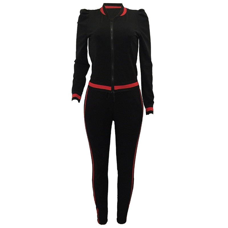 Women's Tracksuits Two Piece Stripe Jogger V Neck Sweatsuits Plus Size - Acapparelstore