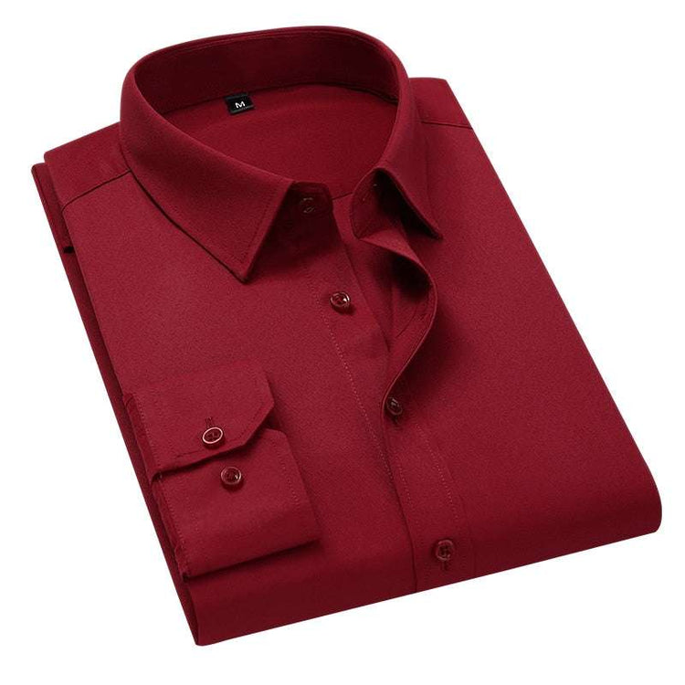 Men Solid Color Business Shirt Fashion Slim White Long Sleeve Shirt - Acapparelstore