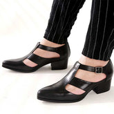 PU Leather Hollow High Heels Shoes Buckle Strap ClosedMen&