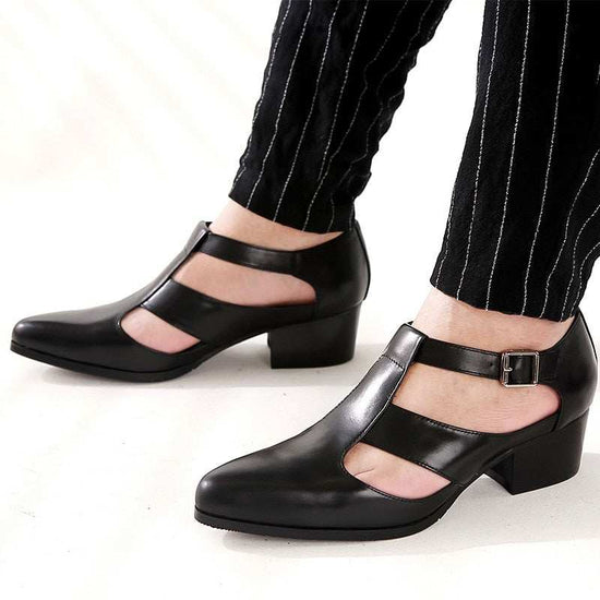 PU Leather Hollow High Heels Shoes Buckle Strap ClosedMen&
