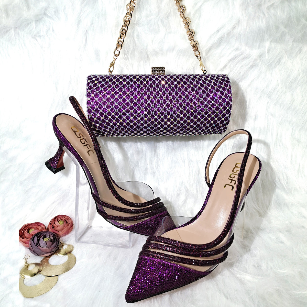 Streamline Shoes Pointed Shiny Diamond Shoes BagComfortable Women's Streamline Shoes Pointed Shiny Diamond Shoes Bag
