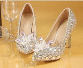 Silver Crystal Wedding Shoes Rhinestone Pearl Beaded ShoesWomen&