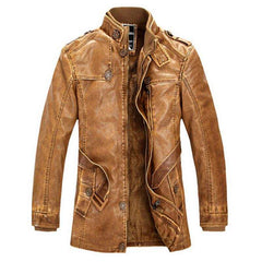 High-Quality Leather Jacket Men's Slim Warm Washed Leather Coat - Acapparelstore