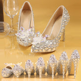 Silver Crystal Wedding Shoes Rhinestone Pearl Beaded ShoesWomen&