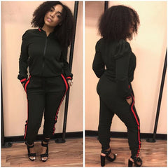 Women's Tracksuits Two Piece Stripe Jogger V Neck Sweatsuits Plus Size - Acapparelstore