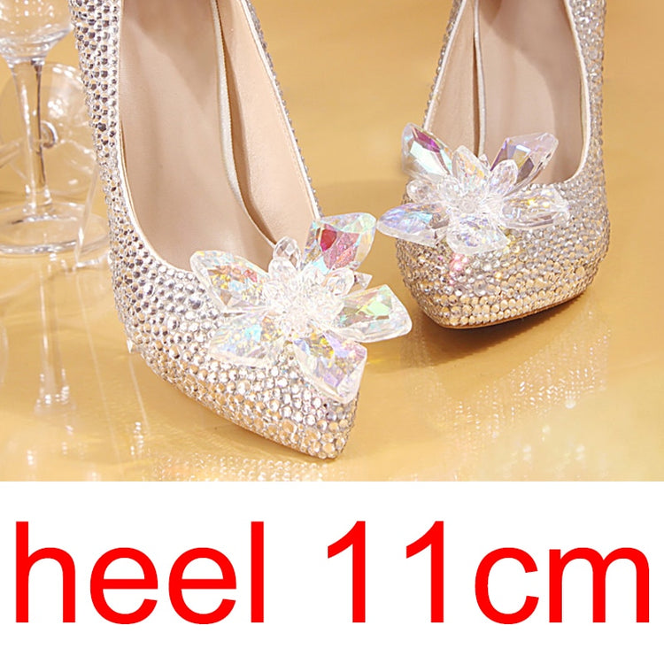 Silver Crystal Wedding Shoes Rhinestone Pearl Beaded ShoesWomen&