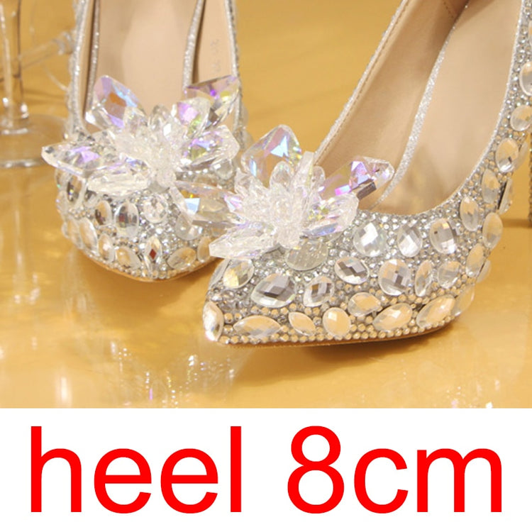 Silver Crystal Wedding Shoes Rhinestone Pearl Beaded ShoesWomen&