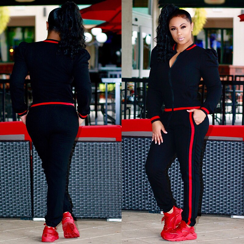 Women's Tracksuits Two Piece Stripe Jogger V Neck Sweatsuits Plus Size - Acapparelstore