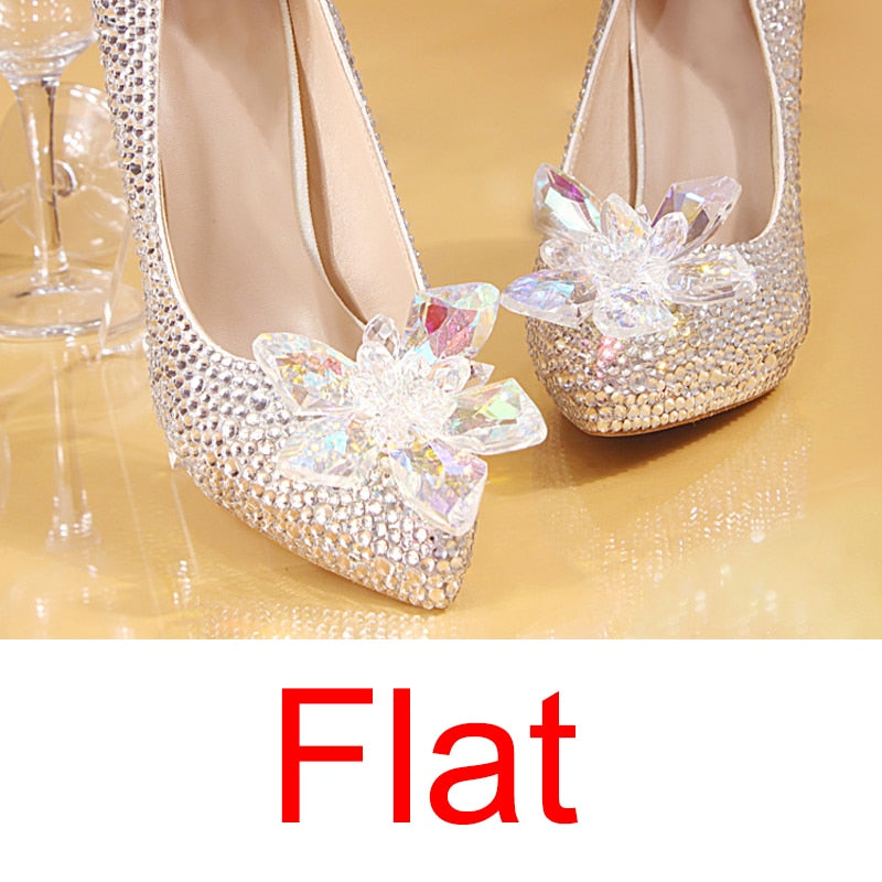 Silver Crystal Wedding Shoes Rhinestone Pearl Beaded ShoesWomen's Silver Crystal Wedding Shoes Rhinestone Pearl Beaded Shoes