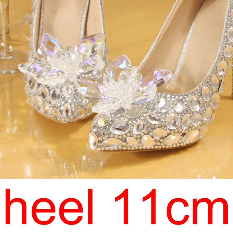 Silver Crystal Wedding Shoes Rhinestone Pearl Beaded ShoesWomen&