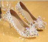 Silver Crystal Wedding Shoes Rhinestone Pearl Beaded ShoesWomen&