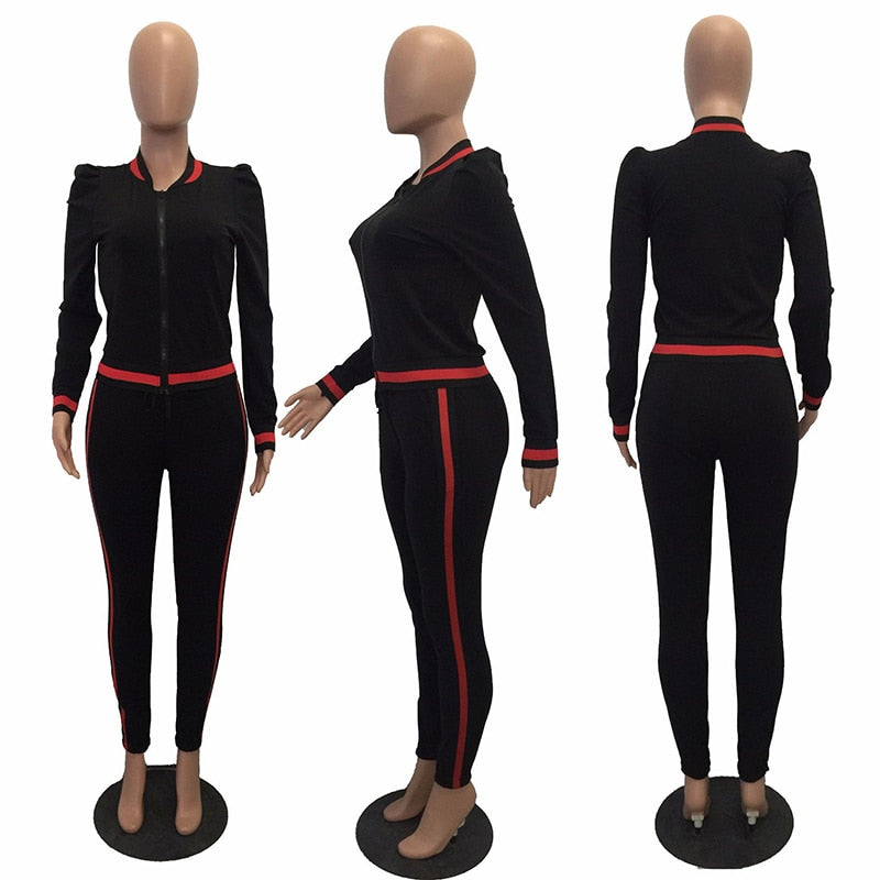 Women's Tracksuits Two Piece Stripe Jogger V Neck Sweatsuits Plus Size - Acapparelstore