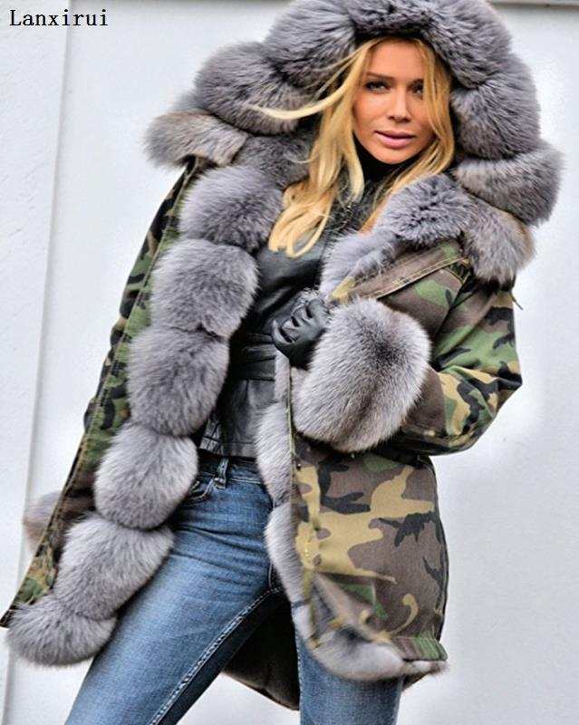 Parka Coats Thick Large Fur Collar Hooded Warm Coatwomen&