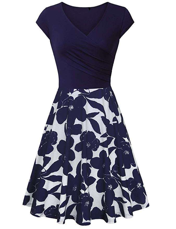 -Neck Big Swing Stitching Retro SundressFloral Print Mini Dress Sexy V-Neck Big Swing Stitching Retro Sundress