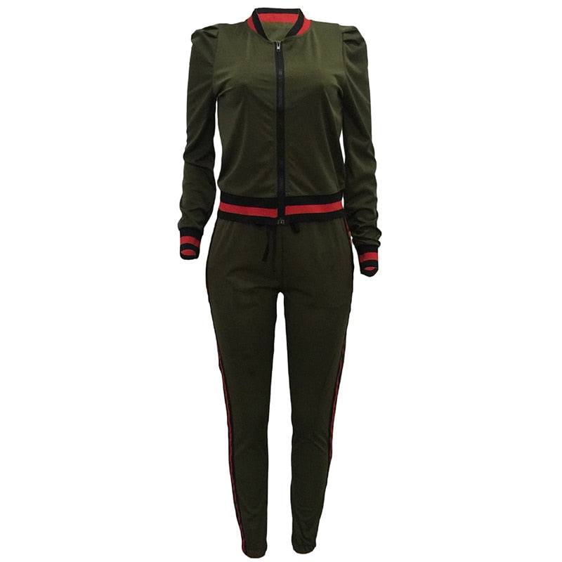 Women's Tracksuits Two Piece Stripe Jogger V Neck Sweatsuits Plus Size - Acapparelstore