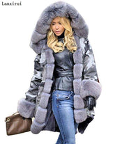 Parka Coats Thick Large Fur Collar Hooded Warm Coatwomen&