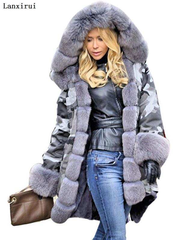 Parka Coats Thick Large Fur Collar Hooded Warm Coatwomen&