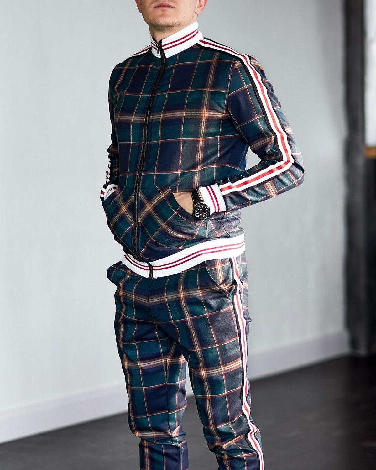 Men's Tracksuit Two-piece Striped Lattice Slim Fit Tracksuit - Acapparelstore