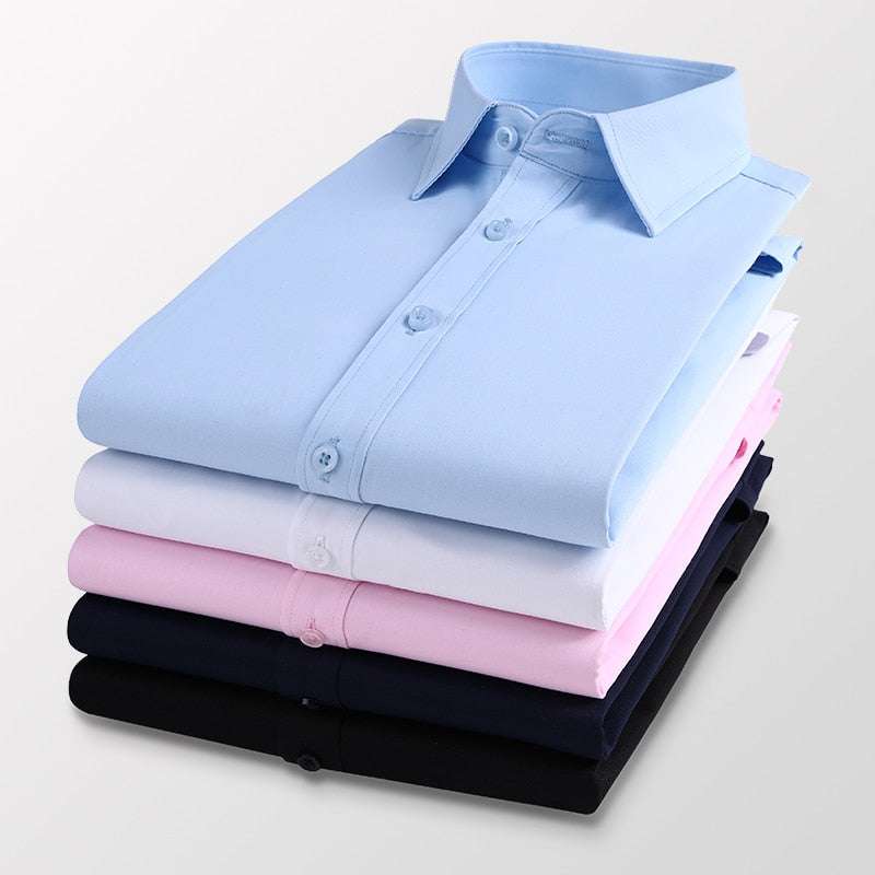 Men Solid Color Business Shirt Fashion Slim White Long Sleeve Shirt - Acapparelstore