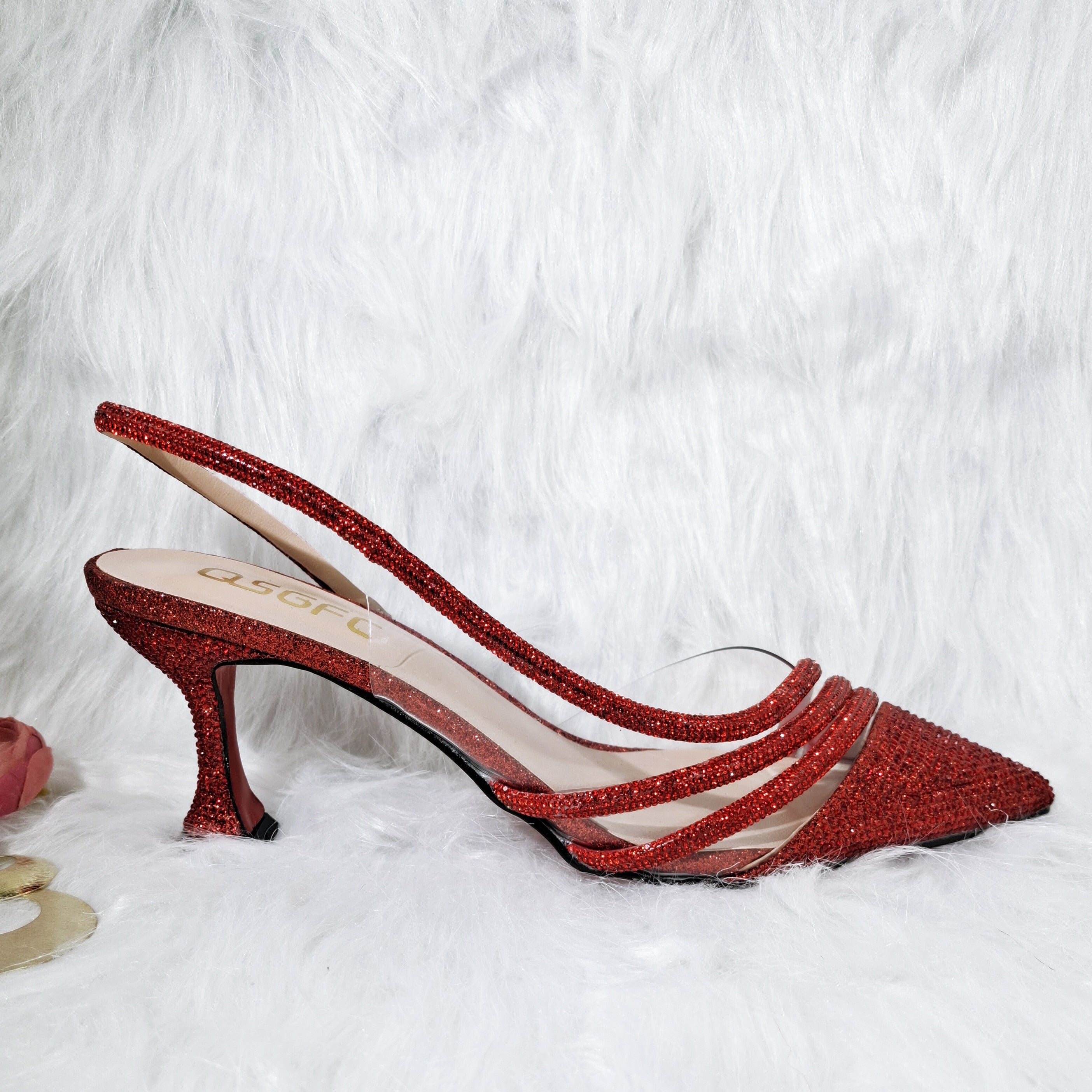 Streamline Shoes Pointed Shiny Diamond Shoes BagComfortable Women's Streamline Shoes Pointed Shiny Diamond Shoes Bag