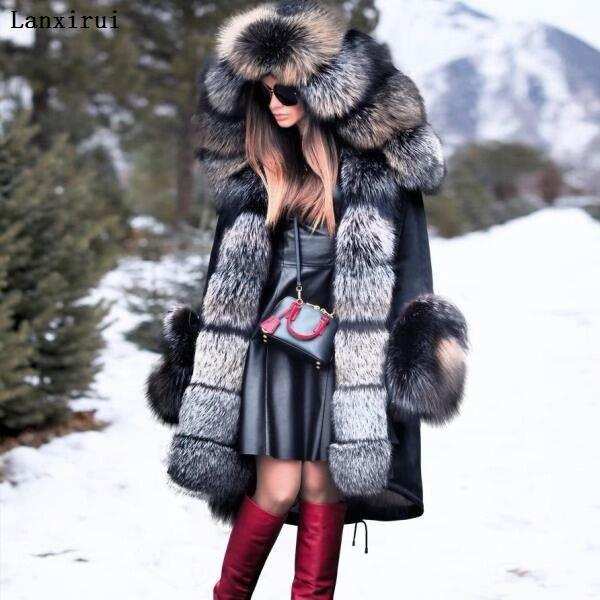 Parka Coats Thick Large Fur Collar Hooded Warm Coatwomen&