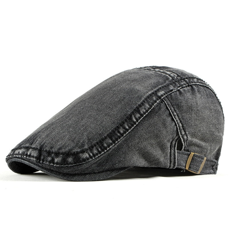 Simple Washed Denim Berets Unisex Hat Spring Summer Peaked Flat Cap  - Acapparelstore