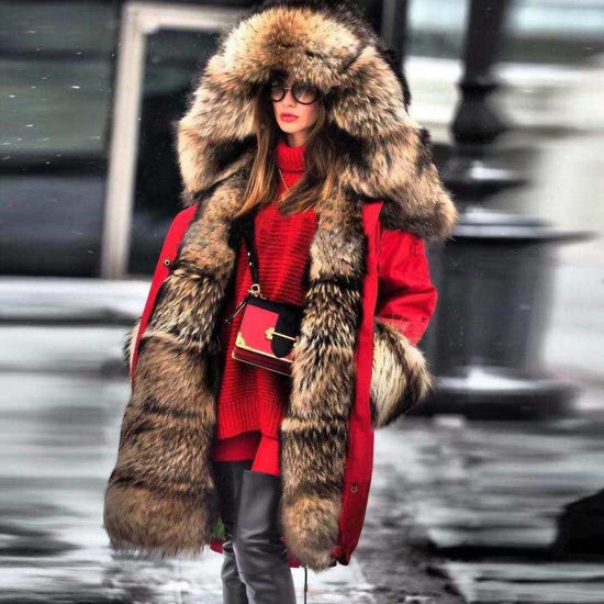 Parka Coats Thick Large Fur Collar Hooded Warm Coatwomen&