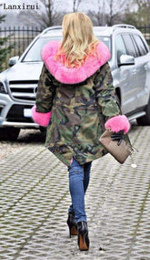 Parka Coats Thick Large Fur Collar Hooded Warm Coatwomen&