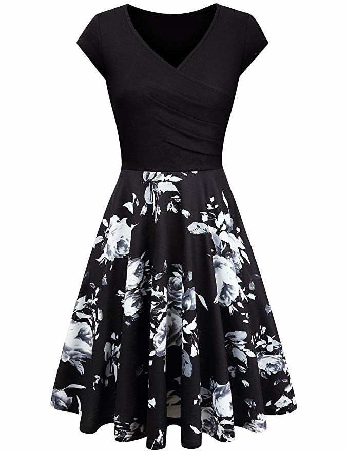 -Neck Big Swing Stitching Retro SundressFloral Print Mini Dress Sexy V-Neck Big Swing Stitching Retro Sundress