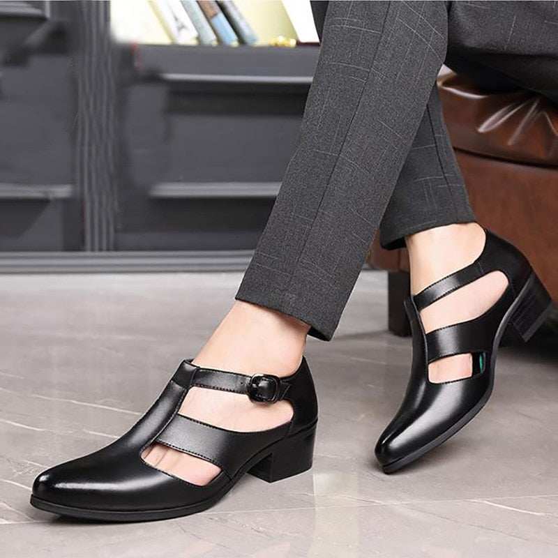 PU Leather Hollow High Heels Shoes Buckle Strap ClosedMen&