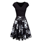 -Neck Big Swing Stitching Retro SundressFloral Print Mini Dress Sexy V-Neck Big Swing Stitching Retro Sundress