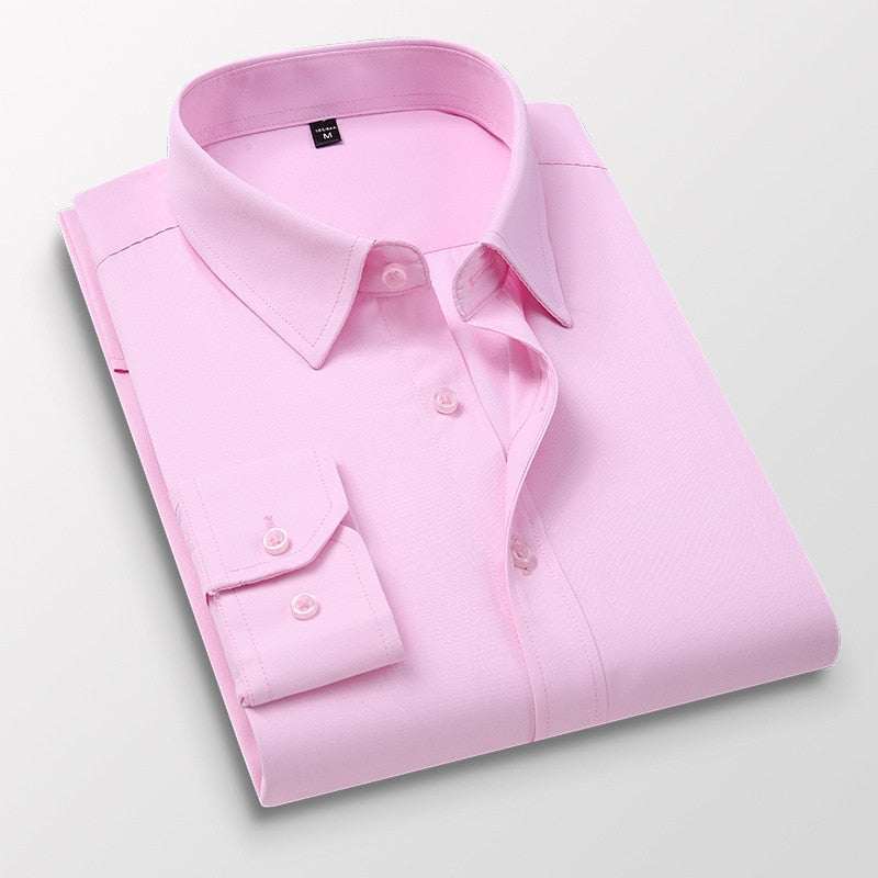 Men Solid Color Business Shirt Fashion Slim White Long Sleeve Shirt - Acapparelstore