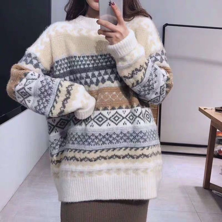 Vintage Sweater Women Knitted Pullovers Striped Winter Streetwear - Acapparelstore