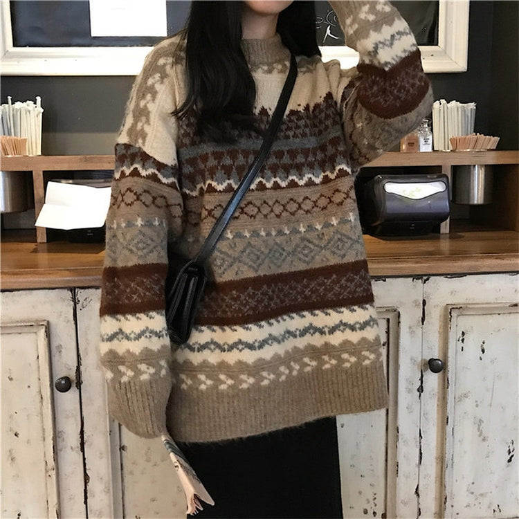 Vintage Sweater Women Knitted Pullovers Striped Winter Streetwear - Acapparelstore