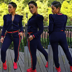 Women's Tracksuits Two Piece Stripe Jogger V Neck Sweatsuits Plus Size - Acapparelstore