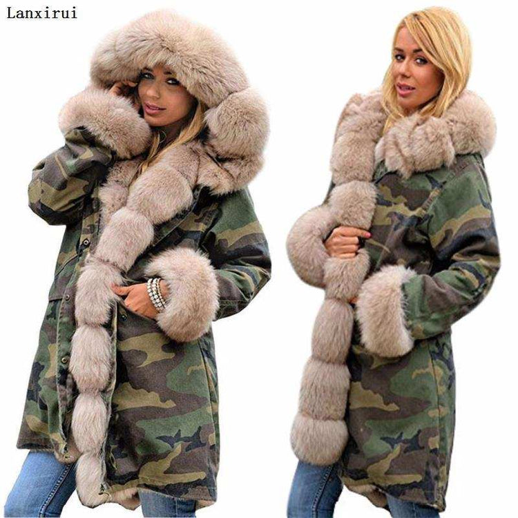 Parka Coats Thick Large Fur Collar Hooded Warm Coatwomen&
