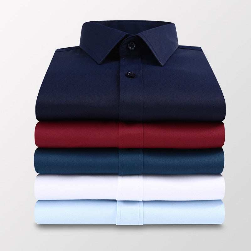 Men Solid Color Business Shirt Fashion Slim White Long Sleeve Shirt - Acapparelstore