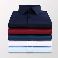 Men Solid Color Business Shirt Fashion Slim White Long Sleeve Shirt - Acapparelstore